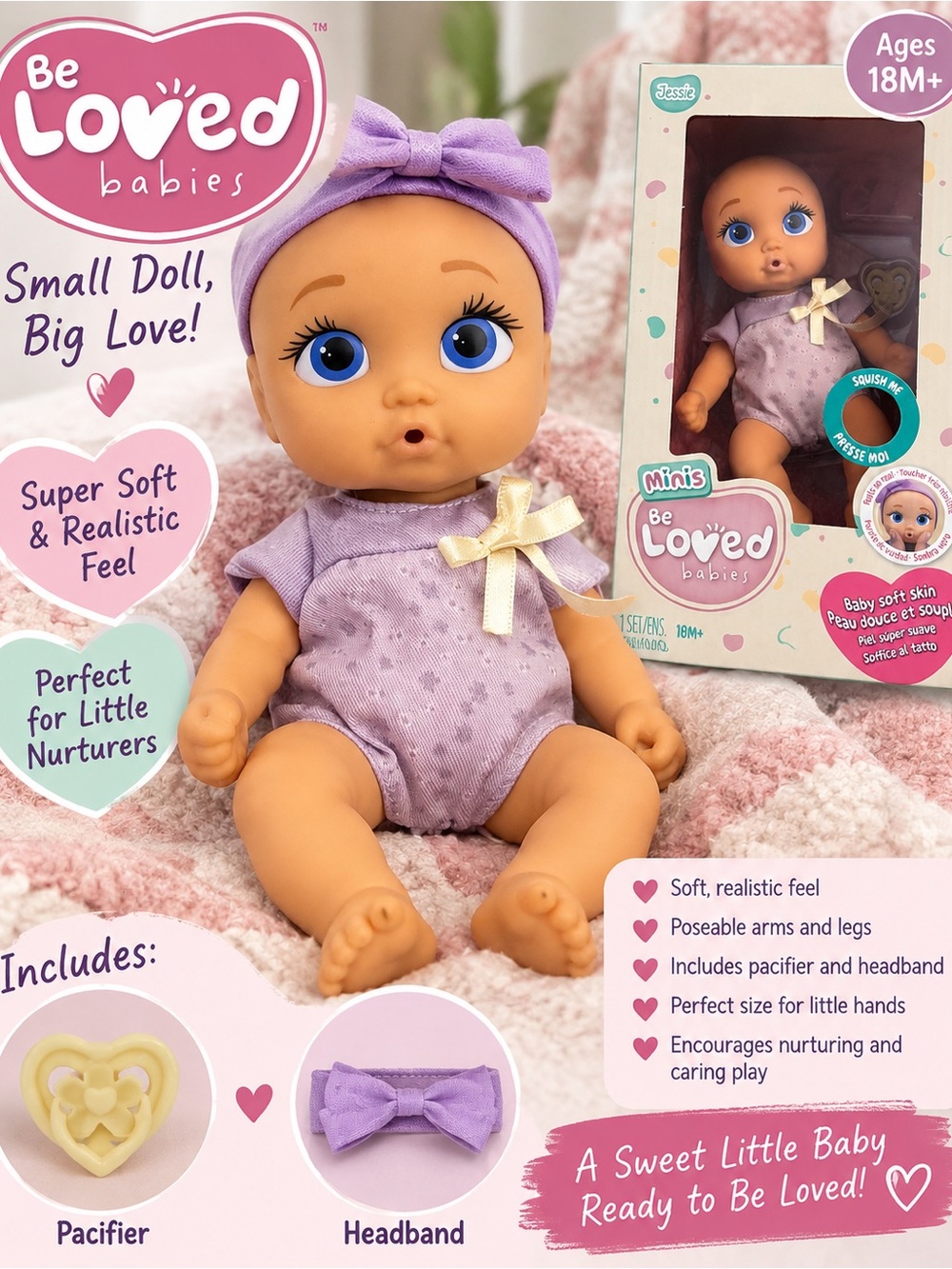 Be Loved Babies Mini Baby Doll in Purple Outfit with Headband & Pacifier